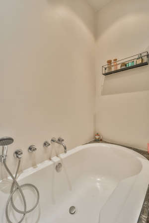 Luxury interior design of a bathroom with marble walls