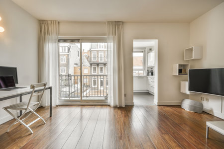 interior spacious work area with access to the balcony