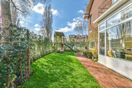 Large house with a garden in the backyard