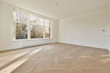 Classic spacious room with light parquet floorの写真素材