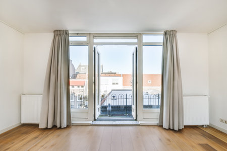 Luxurious empty room with door and parquet floorの写真素材