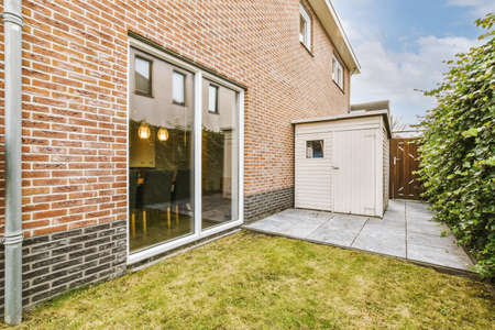 View of backyard corner with view of insideの写真素材