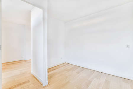 Lovely design of the room with white walls and parquet floor