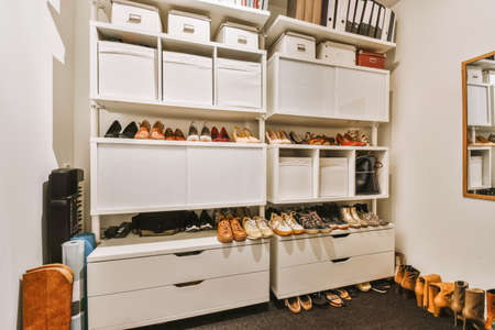 White wardrobe with mirrors located in light room at homeの写真素材
