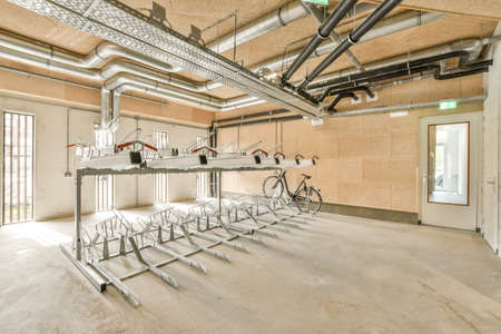 Ground floor for parking place in the modern high rise apartmentの写真素材