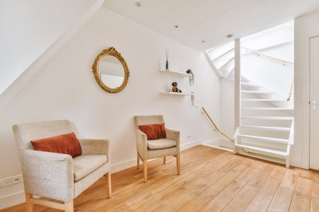 A cozy and spacious room with armchair in a luxury house