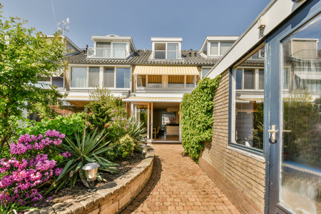 Neat powerful patio with sitting area and small gardenの写真素材
