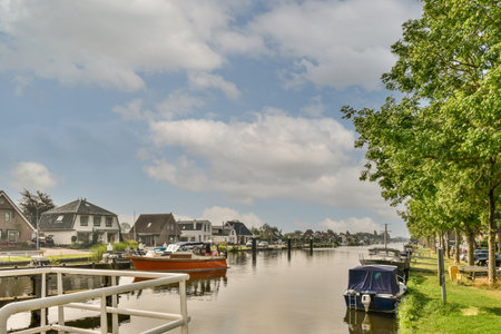 View of street near building with beauty of vegetation outsideの写真素材