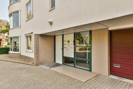 View of street near building with beauty of vegetation outsideの写真素材