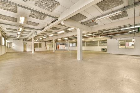 an empty building with no people or vehicles in the space to see what they are doing and how its goingの写真素材