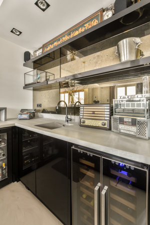 Amsterdam, Netherlands - 10 April, 2021: a kitchen that is very clean and ready for us to use in the next days workday eventのeditorial素材