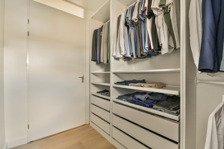 a walk - in closet with clothes hanging on the wall and doors open to reveal an area where there is...