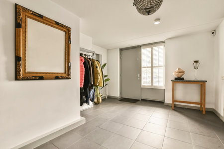 a walk - in closet with clothes hanging on the wall and an open door leading to another room behind...