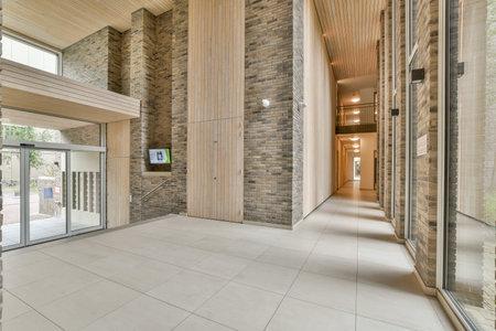 A spacious modern indoor space featuring natural light, wooden elements, and sleek design. Perfect...
