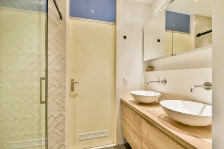 A contemporary bathroom featuring elegant fixtures, a stylish sink, and sleek storage, offering a...