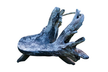 Wooden bench made of roots on white backgroundの写真素材