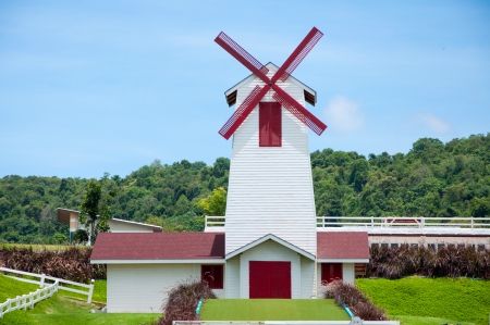Home wind turbine in park on hillのeditorial素材