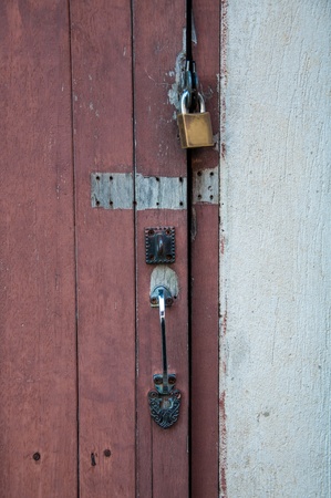 master key on old wooden doorの写真素材