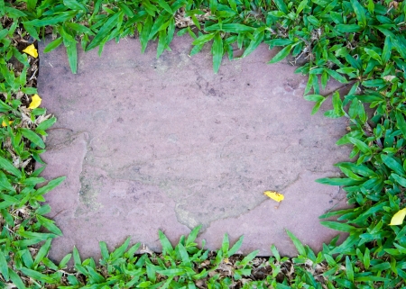 Sandstone floor with green grass border, Natural Frameの写真素材