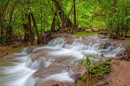  Waterfall in deep rain forest jungle. (Huay Mae Kamin Waterfall in Kanchanaburi Province, Thailand)の写真素材