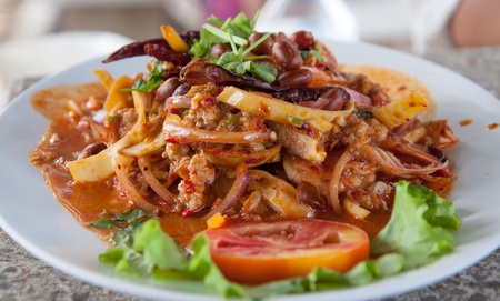 Fried pork with chili paste, Thai food.の写真素材