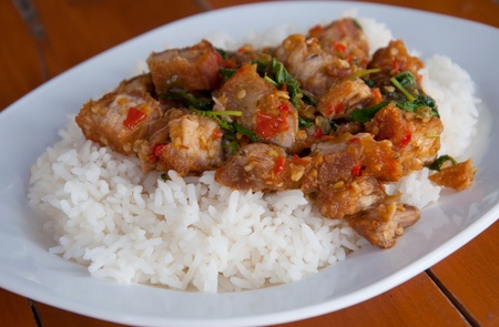 Fried rice with basil pork.の写真素材