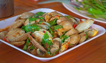 Clams shell in chili paste.の写真素材