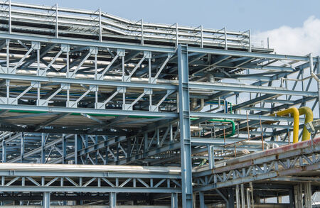 Industrial zone, Steel pipelines and cables in factory.のeditorial素材