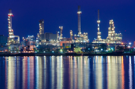 Oil refinery factory at twilight Bangkok Thailand.のeditorial素材