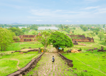 wat phu castle at champasak southern of laosの写真素材