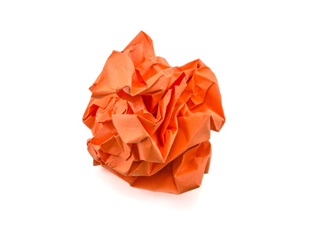 Crumpled paper ball isolated on white backgroundの写真素材