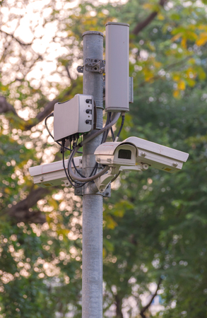 Security CCTV camera and urban video.