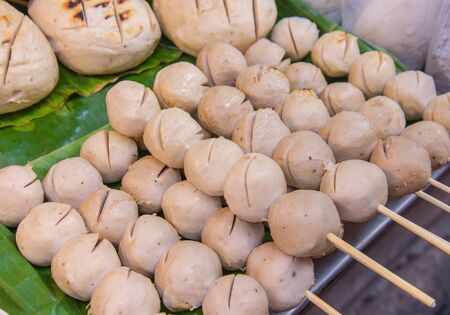 Grilled big meatball fast food in market Thailand.の写真素材