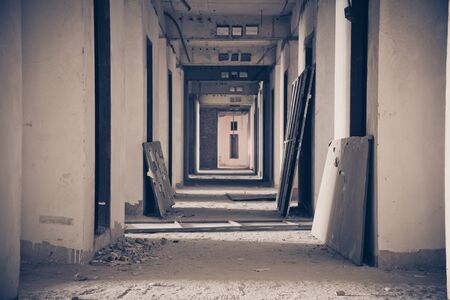 Inside of old abandoned building with construction unfinished