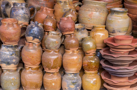 Clay pots pottery in market.の写真素材