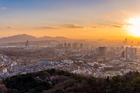 scenery sunset of the city in Seoul, South Korea.