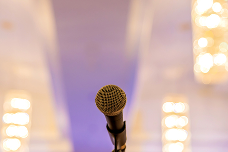 Microphone in meeting room before a conference.の写真素材