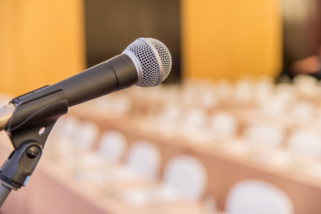 Microphone in meeting room before a conference.の写真素材