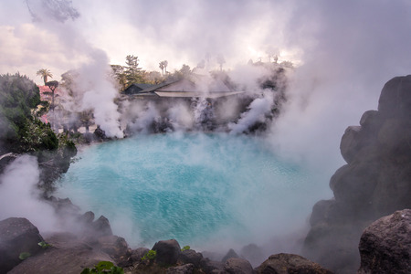 hot spring  (Hell) blue water in Umi-Zigoku in Beppu Oita, Japan.の写真素材
