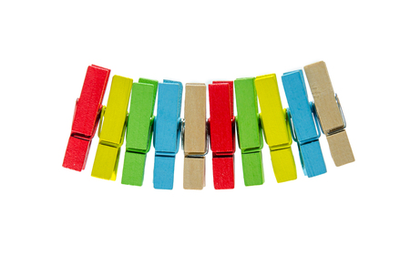 Colorful of peg set isolated on white background.の写真素材