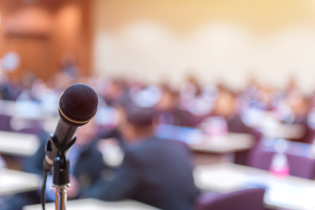 Microphone in meeting room for a conference.の写真素材
