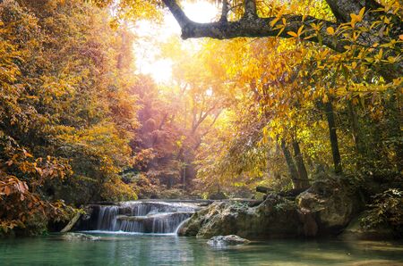 Waterfall in Deep forest at Erawan waterfall National Park.の写真素材