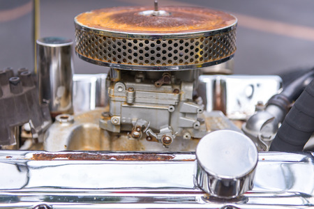 close up Engine of vintage classic retro car detailed engine parts.の写真素材