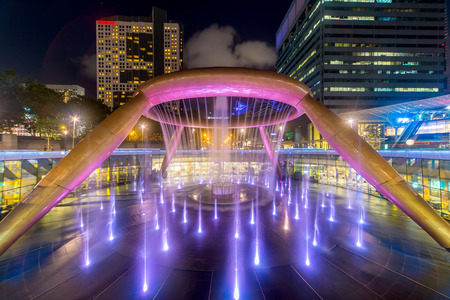 SINGAPORE-May 1, 2017 : landscape of Fountain of Wealth Suntec city in Singapore at night.のeditorial素材