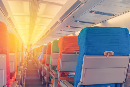 Airplane seat with in cabin of huge aircraft.の写真素材