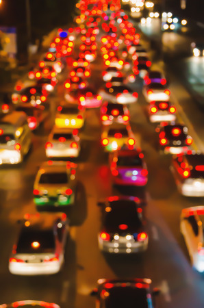 abstact blur bokeh of Evening traffic jam on road in city.の写真素材