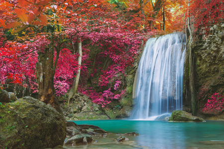 Waterfall in Deep forest at Erawan waterfall National Park.の写真素材