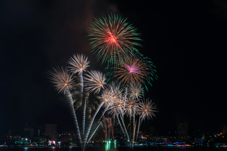 Beautiful colorful fireworks at night for celebration and anniversary or New year holiday concept.の写真素材