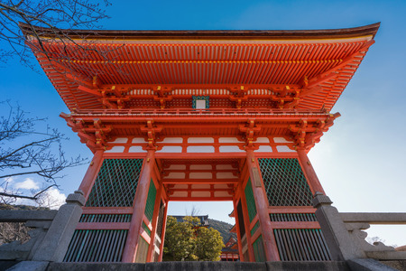 Red pagoda Beautiful architecture in Kiyomizu dera temple, Kyoto Japan.のeditorial素材