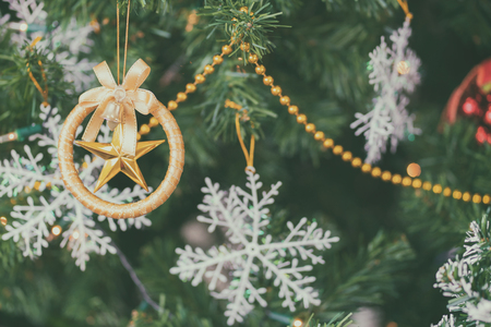 Christmas tree with decoration for Christmas and New Year holiday background.の写真素材